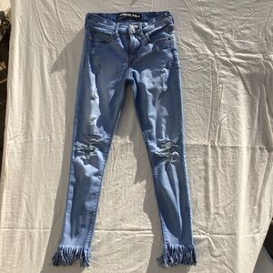 Women's Express Distressed  Jeans - Size 00 - Light Wash - Unique Fringe Hem